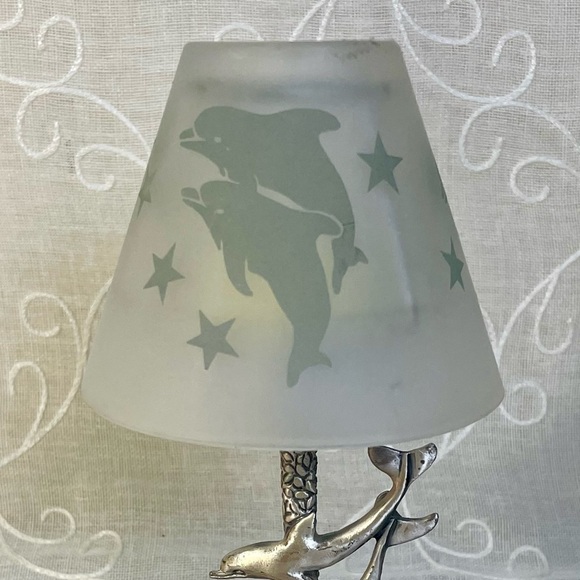 Vintage Dual Ocean Dolphin Tealight Holder Cobalt Blue MCM Glass Base - Picture 6 of 8